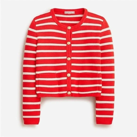 J. Crew “Emilie Sweater Lady Jacket” Red/Cream Stripe Size XL EUC! - Picture 3 of 8